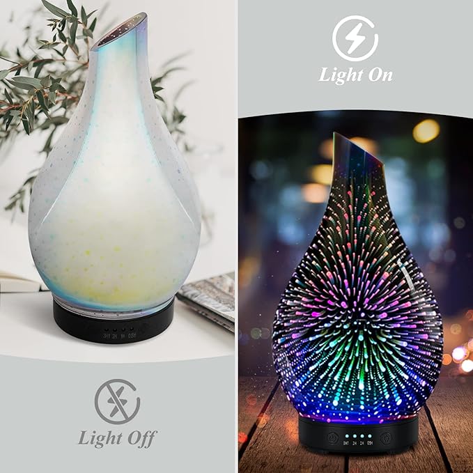 Essential Oil Diffuser 120ml Ultrasonic Aromatherapy Diffuser with Handmade Glass with Auto Shut-Off Protection 4 Timer Setting 7 Colors Changed LED Diffuser for Home Yoga Office Gifts for Women - Bloomnest