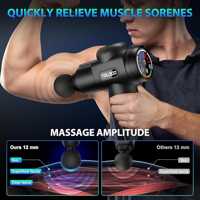 TOLOCO Massage Gun, Deep Tissue Back Massage for Athletes for Pain Relief, Percussion Massager with 10 Massages Heads & Silent Brushless Motor, Gifts for Fathers Day, Black - Bloomnest