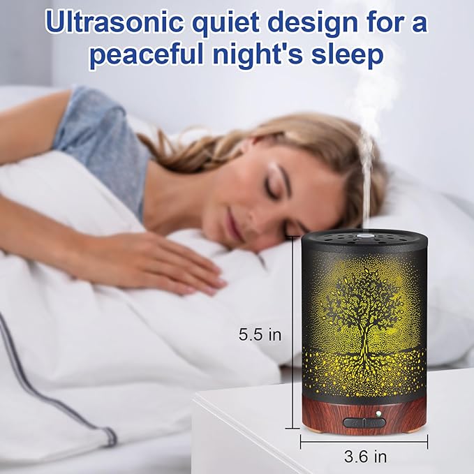 Essential Oil Diffuser- Aromatherapy Diffuser with7 Colors Light and Auto-Off for Women Metal Cool Mist Humidifier for Home and Office for Mom Women(Tree) - Bloomnest