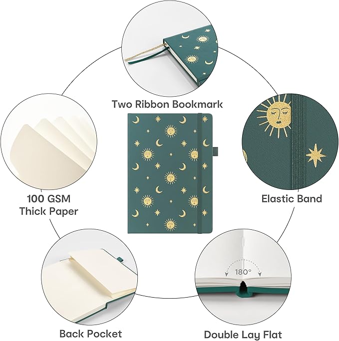&And Per Se Lined Journal Notebook, 160 Pages, A5 5.7 x 8 inches College Ruled Thick Paper Notebook Journals for Writing, Hardcover Notebooks for Women Men Office School (Celestial Green) - Bloomnest