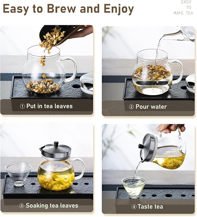 400ml (13.52 oz) Glass Teapot with Stainless Steel Strainer, Clear Teapot for Stovetop, Home, Office or Solo Tea Drinking - Bloomnest