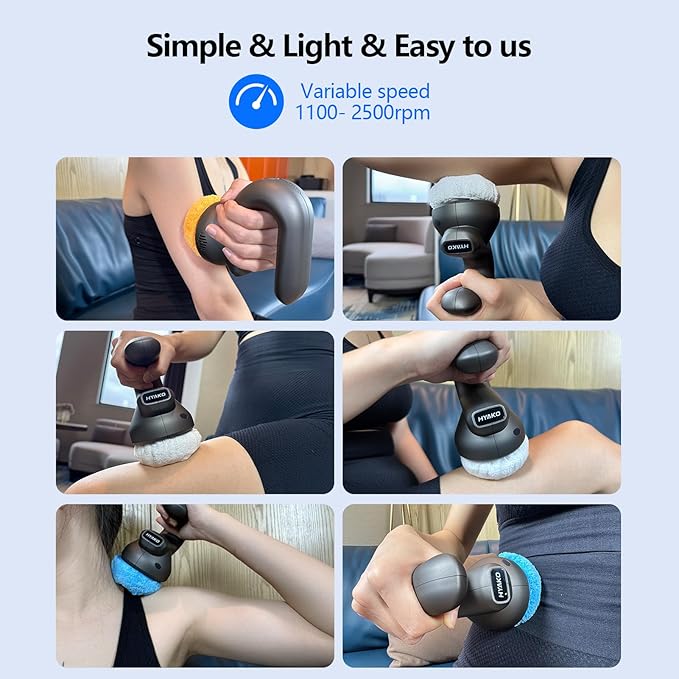 HYAKO Handheld Professional Mini Orbital Buffer Relief Massager, Adjustable Multi-Speed Vibration Deep Tissue Body Chiropractic Massager for Neck, Shoulder, Leg,Back muscle pain relief massage therapy - Bloomnest