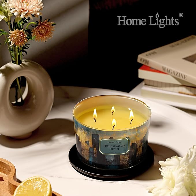 HomeLights High Summer Night Scented Candles | 18oz Soy Candles Industrial Chic 4-Wick Large Candle Jars | Ideal Candle Gifts for Events, Home Decor Stress, Relief & Relaxation - Bloomnest