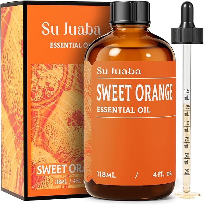 SU JUABA Orange Essential Oil 4 Fl Oz, 100% Pure Natural for Mood Boost, Diffuser, Skin Care, Aromatherapy- 118ML Bloomnest
