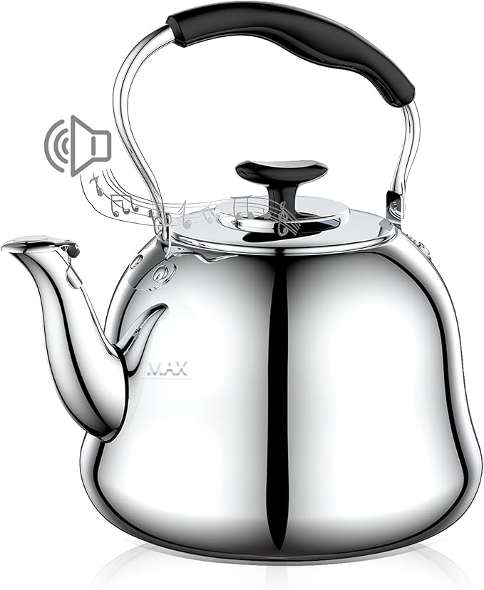2L Whistling Stovetop Tea Kettle - Food Grade Stainless Steel Teapot with Fast Boil, Wide Mouth, Anti-Scalding Handle, Ideal for Stove Top – Perfect for Tea, Coffee & Hot Water - Bloomnest