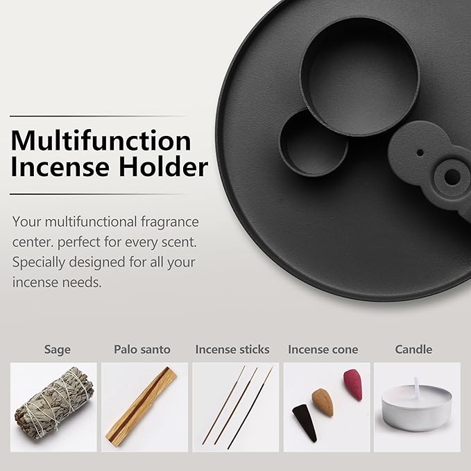 4 in 1 Incense Holder, Sage Burner Holder, Palo Santo Holder Burner, 5.47" Ash Catch Tray, Smudge Stick Holder with Handle for Incense Sticks Incense Cone, Yoga Meditation and Room Decor HOCUROAY