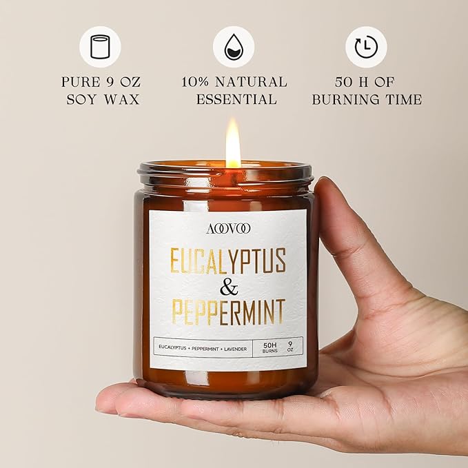 AOOVOO Eucalyptus Mint Candles - 9 oz Scented Candles, Aromatherapy Candle, Soy Candle for Home Scented - Bloomnest