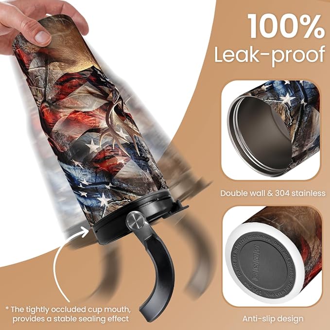 SANDJEST Hunting Gift for Men, Deer Hunting Tumbler with Handle, 30oz Flip Straw Stainless Steel Insulated Coffee Travel Cup, Gifts for Hunter Dad Grandpa for Birthday Christmas Fathers Day - Bloomnest