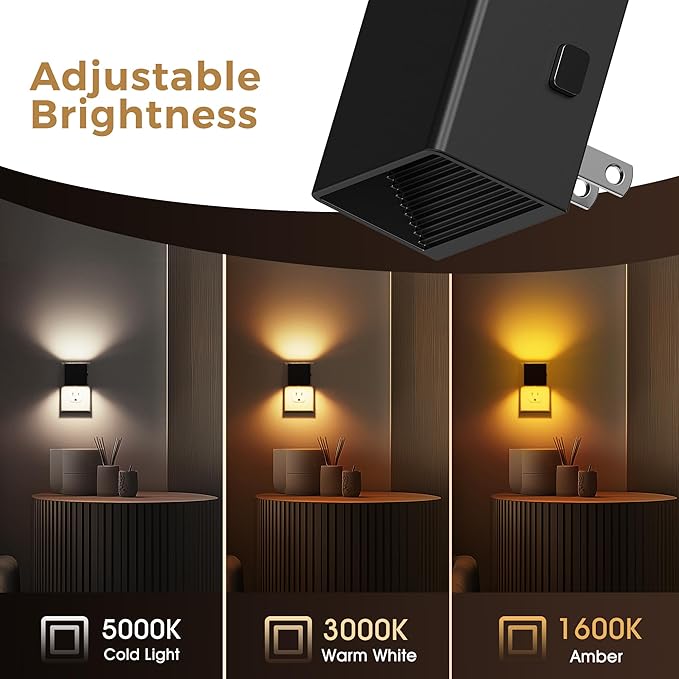 L LOHAS LED Night Lights Plug into Wall,[2-Pack] Plug in Night Light with Dusk to Dawn Sensor,3CCT 1600K/2700K/5000K,Brightness Adjustable,Nightlight for Adults Bathroom Bedroom - Bloomnest