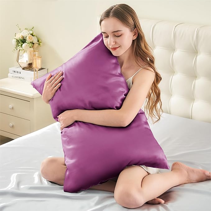 INFIIXSO Mulberry Silk Pillowcase for Hair and Skin, Silk Pillow Cases Standard Size with Hidden Zipper 20x26 Inches, Ultra Smooth and Soft Cooling Pillow Cases for Hot Sleepers(Purple, 1 Pack) - Bloomnest