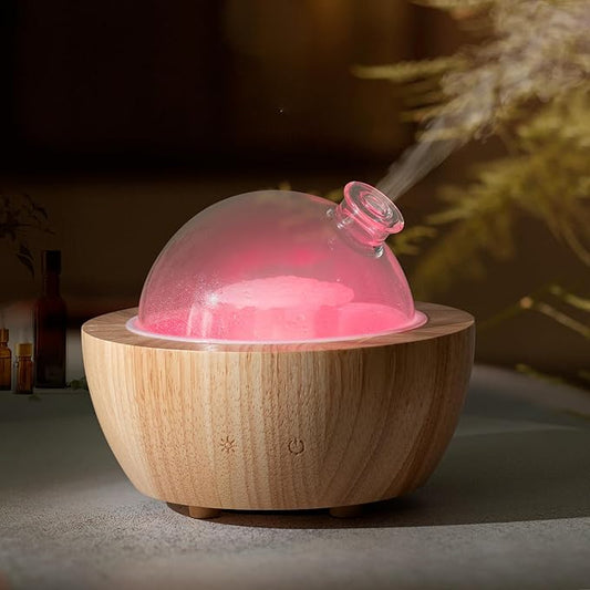 Wanlola 280ml Glass Essential Oil Diffuser with Natural Wood Base, The 2025 Upgrade Aromatherapy Diffusers for Home, Cool Mist Air Aroma Diffuse Humidifier with 7 Color Lights for Office, Bedroom Wanlola