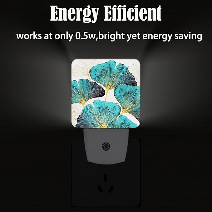 Green Ginkgo Leaves Night Light,Plug Into Wall Decor for Stairway,Hallway,Kitchen,Dusk to Dawn Sensor Nightlights for Boys/Girls/Women/Men Room Gifts - Bloomnest