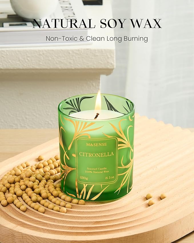 M&SENSE Citronella Candles Outdoor, 42 Hours Burn Natural Citronella Oil Soy Candle for Patio Camping, 8.1oz Long Lasting Lemongrass Summer Candles for Indoor Home Scented - Bloomnest