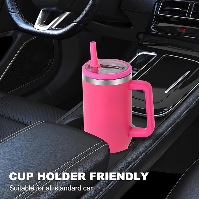 40 oz Tumbler with Handle and Flip Straw Lid, Vacuum Insulated Leak Proof Double Walled Stainless Steel Travel Mug Tumblers, Maintains Cold Ice and Heat for Hours(Hot Pink) - Bloomnest
