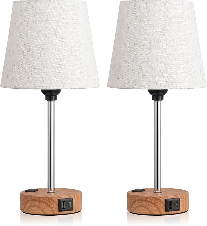 Acaxin Bedside Lamps for bedrooms Set of 2 - Nightstand Bedroom Lamp with USB C Port and AC Outlet Charging, 3 Way Dimmable Touch Control Small Bed Side Table Lamp, Nightstand Light for Kids - Bloomnest