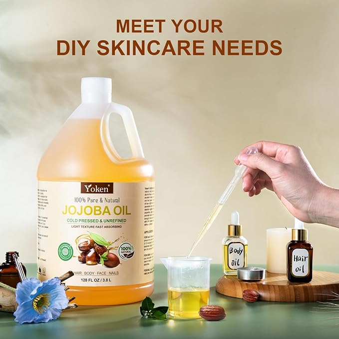 1 Gallon Jojoba Oil EWG Verified - 100% Pure Jojoba Oils Bulk Cold Pressed Unrefined Hexane Free Virgin Golden jojoba Carrier Oil for Hair Skin Massage DIY Natural Body Moisturizer - Bloomnest