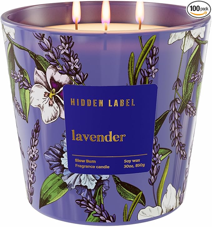 Extra Large Candles, Lavender Candle for Home Scented, 30oz Natural Soy Wax, 3 Wick Large Candle, 100 Hours Clean Burn | Non Toxic | Aromatherapy for Home Decor,Stress Relief,SPA, Relaxation - Bloomnest