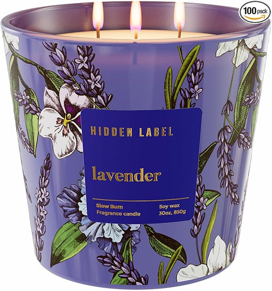 Extra Large Candles, Lavender Candle for Home Scented, 30oz Natural Soy Wax, 3 Wick Large Candle, 100 Hours Clean Burn | Non Toxic | Aromatherapy for Home Decor,Stress Relief,SPA, Relaxation - Bloomnest