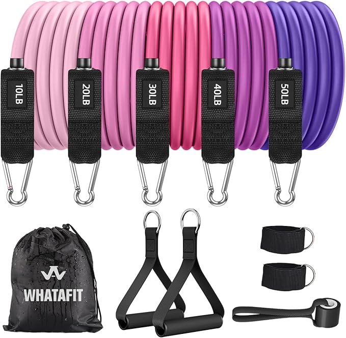WHATAFIT Resistance Bands, Exercise Bands，Resistance Bands for Working Out, Work Out Bands with Handles for Men and Women Fitness, Strength Training Home Gym Equipment - Bloomnest