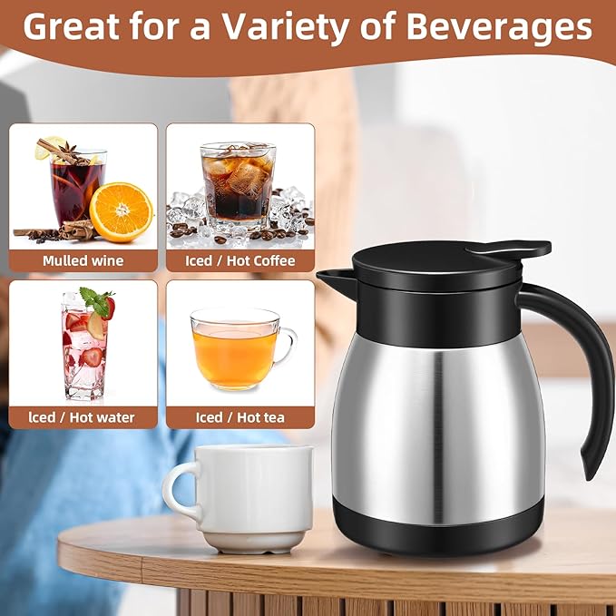 Norme 2 Pcs Thermal Coffee Carafe Insulated Stainless Steel Coffee Carafe for Hot Liquid Vacuum Thermal Pot Creamer Pitcher Dispenser with Brushes Keeping Hot Water Milk(Silver,17 oz) - Bloomnest