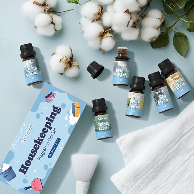 SALKING Housekeeping Fragrance Oils, Premium Essential Oil for Diffuser, Scented Oil Gift Set for Soap Candle Making - Just Washed, Welcome Home, Bright linens, Clean Trick, Clean Breeze, So Clean - Bloomnest