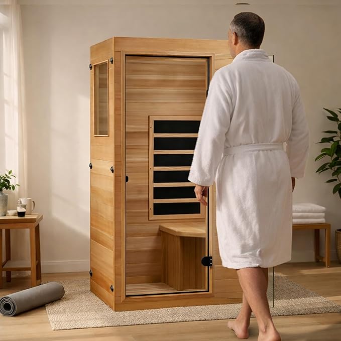 DYNAMIC SAUNAS Elite 1 Person Compact Ultra Low EMF FAR Infrared Sauna with Red Light Therapy & Bluetooth Speakers - Personal Indoor for Home & Gym DynamicSaunas
