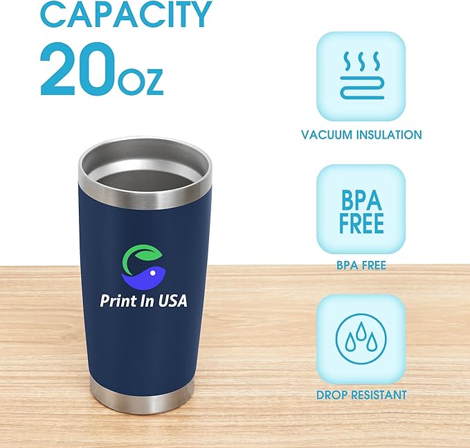 Personalized Custom Print in USA Tumbler 10Pcs 20oz Stainless Steel Double Wall Coffee Cup with Lid & Straw Insulated Tumbler with Colorful Text Logo Photo - Bloomnest