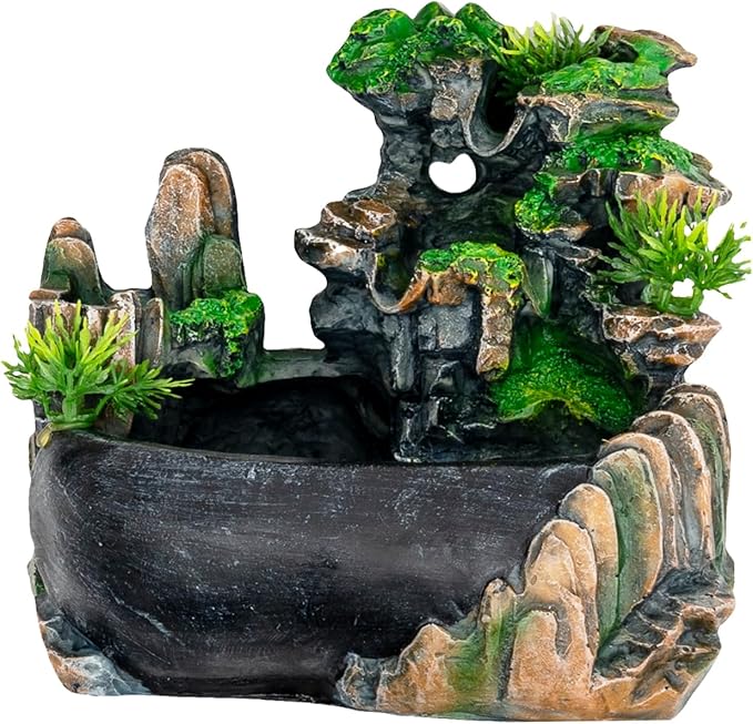 220V Indoor Relaxation Desktop Fountain Waterfall, with Color LED Light Small Tabletop Decor Fountain Rockery, Indoor Relaxation Resin Ornament for Home Office Bedroom - Bloomnest