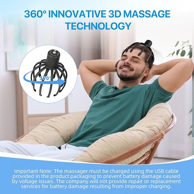 Head Massager Scalp Electric with 3 Modes, 360 Degree Head Massager Cordless Portable, Head Scratcher for Stress Relax BERVASTO