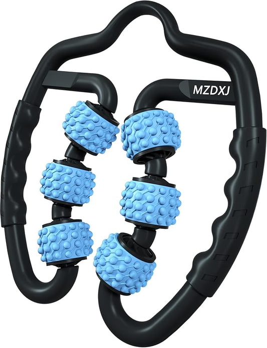 Cellulite Massage Tool Muscle Roller - Deep Fascia Massager & Dimpled Skin Remover for Legs, Thighs & Buttocks - Anti-Cellulite Roller, Smooth Skin, Pain Reliefs(Black Blue - 6 Wheel) - Bloomnest