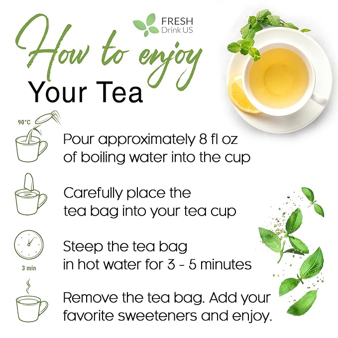 FreshDrinkUS, Premium 120 Lemon Balm Leaf Tea Bags, 100% Natural & Pure from Lemon Balm Leaves. Loose Leaf Lemon Balm Herbal Tea. Lemon Balm Leaf Tea. No Sugar, No Caffeine, No Gluten, Vegan. Lemon Balm Tea - Bloomnest