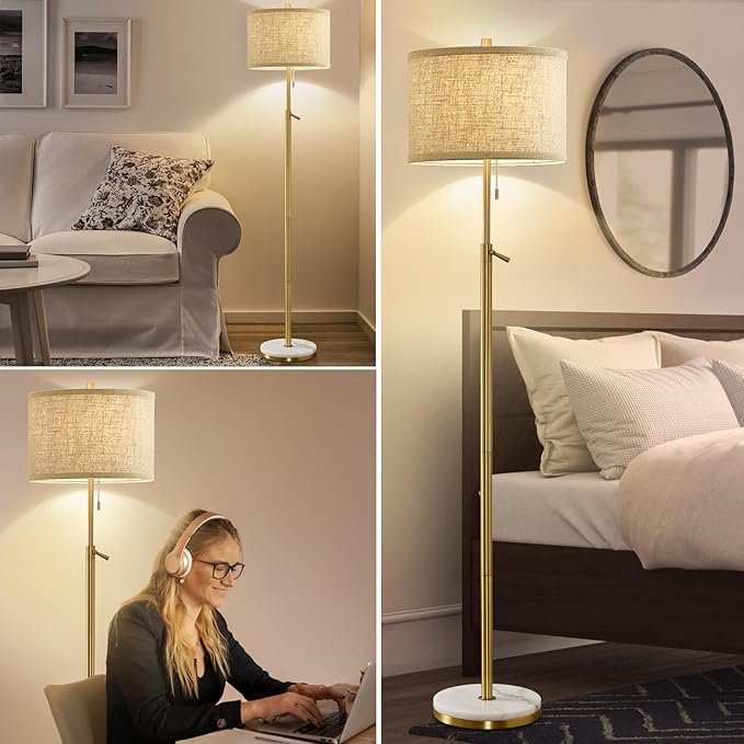 GyroVu Marble Floor Lamp, Adjustable Height Standing Lamp with Marble Base Tall Lamp with Pull Chain Switch Floor Lamps for Living Room, Bedroom & Office Bulbs Not Included(Gold) - Bloomnest
