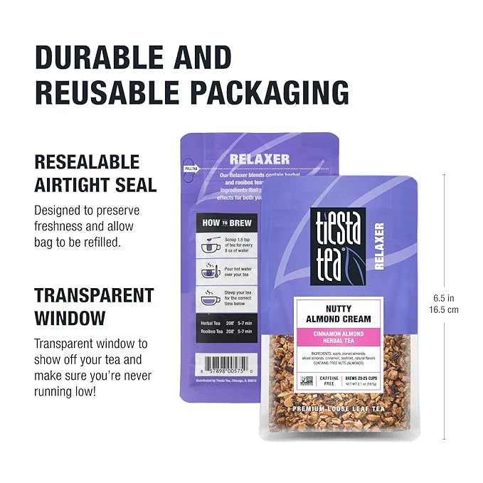 Tiesta Tea - Nutty Almond Cream, Premium Loose Leaf, Cinnamon Almond Herbal Tea Blend, Non-Caffeinated, Make Hot or Iced & Brews Up to 25 Cups, 2.1 Ounce Resealable Pouch - Bloomnest