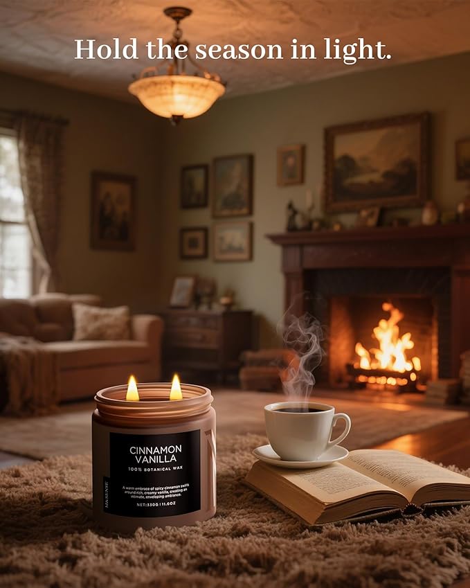 M&SENSE Cinnamon Vanilla Fall Scented Candles for Home, Natural Soy Wax 11.6oz 70 Hours Large Long Lasting Strong Scented Classic 2 Wicks Jar Candle Gift for Housewarming - Bloomnest