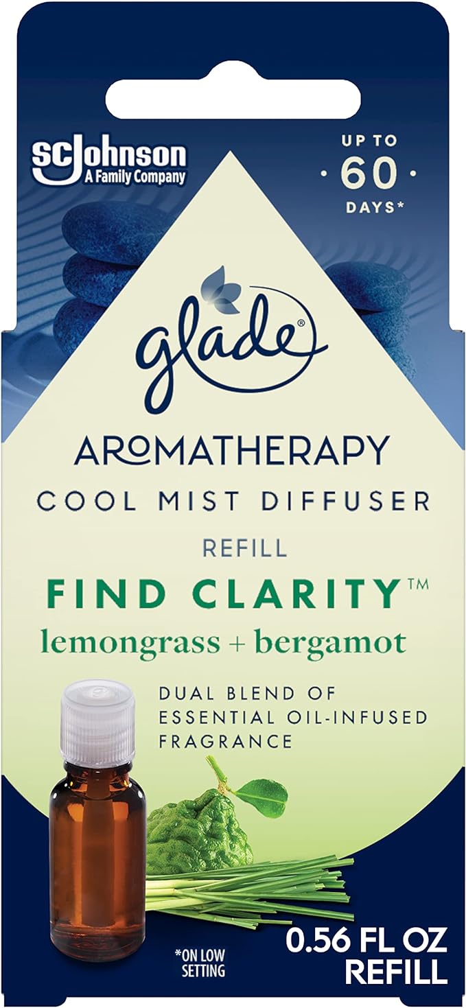 Glade Essential Oil Diffuser Refill, Use with Cool Mist Aromatherapy Diffuser, Air Freshener for Home, Find Clarity Scent with Notes of Bergamot & Lemongrass, 0.56 Fl Oz - Bloomnest