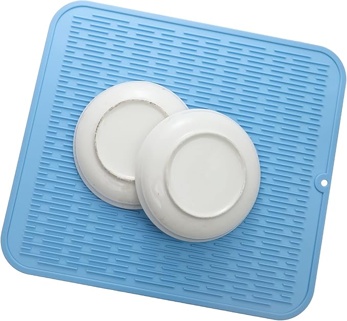 Silicone Dish Drying Mat for Multiple Usage,Easy clean,Eco-friendly,Heat-resistant Silicone Mat for Kitchen Counter or Sink,Refrigerator or Drawer Liner Light Blue XL 18 inches x 16 inches - Bloomnest