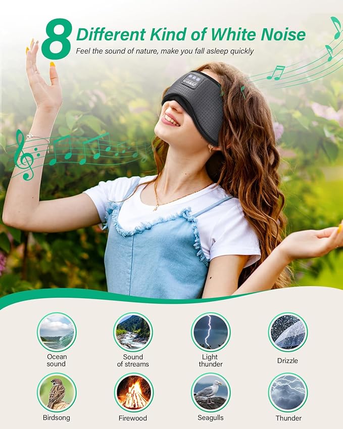 LC-dolida Sleep Headphones, White Noise Bluetooth Sleep Mask 3D Breathable Wireless Eye Mask for Timing, Sleep Mask with Bluetooth Headphones for Side Sleepers Travel,Cool Gadgets for Women Men(Grey) - Bloomnest