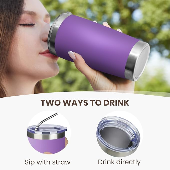 MEWAY 20oz Tumbler 12 Pack Double Wall Vacuum Insulated Travel Mug Bulk, Stainless Steel Tumblers with Lid and Straw, Durable Powder Coated Coffee Cups for Cold & Hot Drinks (Purple, 12) - Bloomnest