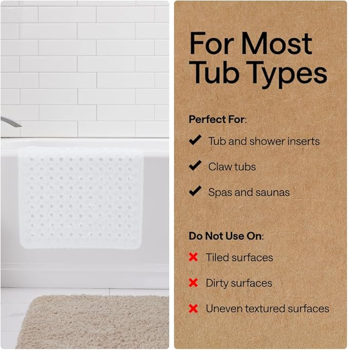 GORILLA GRIP Patented Bath Tub Shower Mat, 2 Pack, Machine Washable Bathtub Floor Liner Mats, Suction Cups and Drain Holes to Keep Tubs Clean, Soft on Feet, Bathroom Essentials, 35x16 Inch, White - Bloomnest