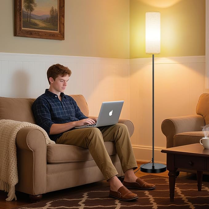 FRIDEKO HOME Floor Lamp with Beige Shade, Simple Design with Foot Pedal Switch, Small Tall Lamps for Living Room Bedroom Office, Corner Floor Stand Light with Black Pole Lamp (No Bulb/No Remote) - Bloomnest