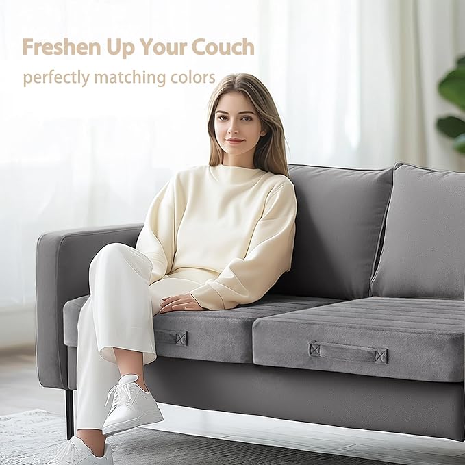 Codi Thick Replacement Couch Cushions 2 Sets, Upholstery Foam with Washable Covers for Sofa Cushion Chair Meditation - 24 × 24 × 5 Inch, High Density Foam, Grey