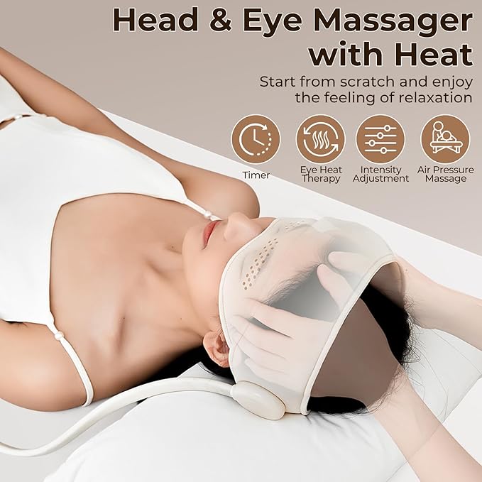 WELLPATH Electric Head Massager for Headaches, Eye Massager with Heat, Rechargeable Head and Eye Massage for Stress Relax, Fatigue, Ideal for Rest & Relaxation, Best Gift for Mom/Dad WELLPATH