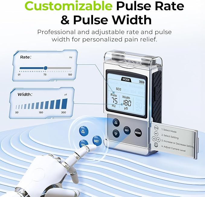 AUVON Rechargeable TENS Unit Muscle Stimulator, FSA HSA Eligible, Digital TENS Machine with 8 Customizable Modes, Electronic Massager for Sciatica, Shoulder & Back Pain Relief, 12 Pads, A Carry Case AUVON