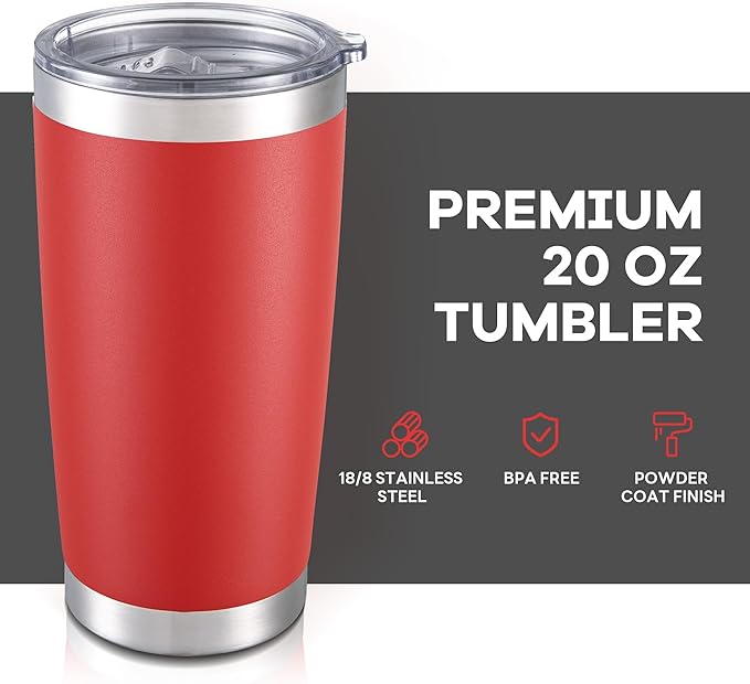 20 oz Tumbler with Lid Stainless Steel Double Wall Vacuum Insulated Tumblers Powder Coated Cups Travel Mug Keep Drinks Cold and Hot, Wine Red - Bloomnest