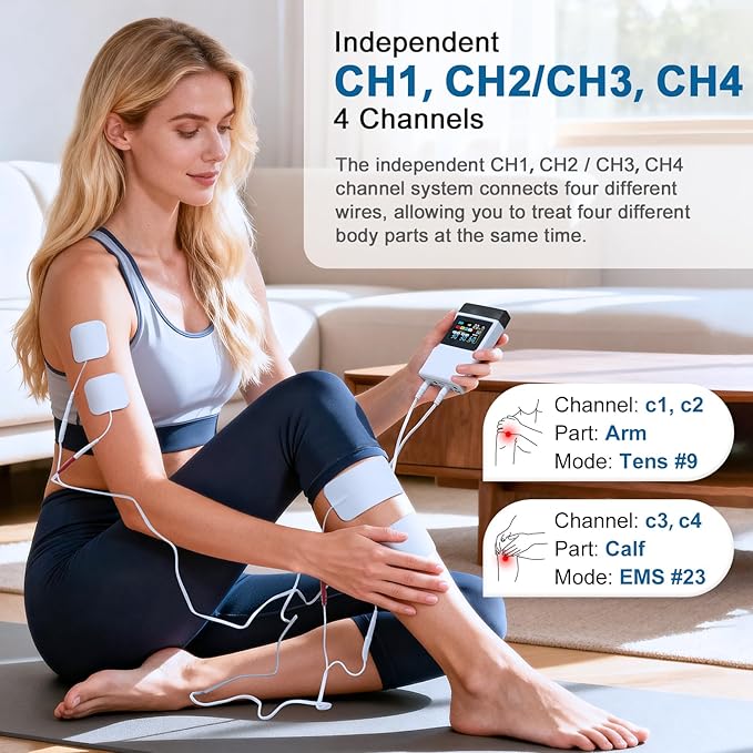 TENS Unit EMS Muscle Stimulator for Pain Relief, 4-in-1 TENS & EMS & Relax & DIY, 4-Channel 60 Modes 30 Intensity with Upgraded Color Screen for Back, Neck, Shoulder, Sciatica Baoliter