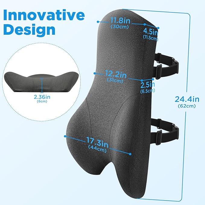 Teemour High Back Support Pillow for Office Chair, Fully Support Entire Back Cushion Pain Relief Promotes Posture- Memory Foam Lumbar Support Pillow for Offfice Chair, Desk, Gaming Chair - Bloomnest