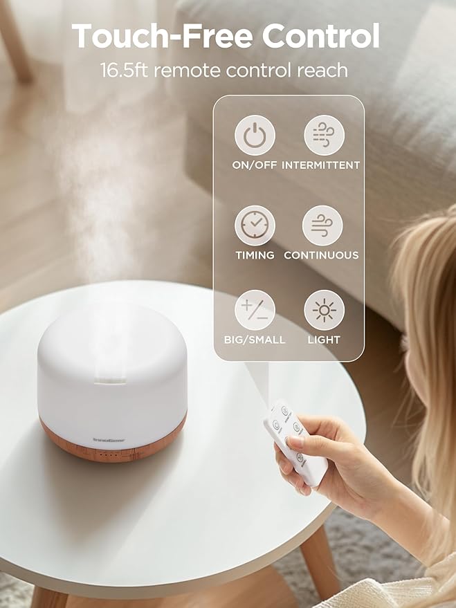 InnoGear Aromatherapy Diffuser & 10 Essential Oils Set, 500ml Essential Oil Diffuser with Remote Control Ultrasonic Cool Mist Scent Humidifier Vaporizer Auto-Off Timer for Room Office Home, Yellow - Bloomnest