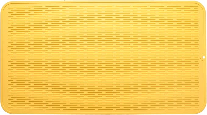 Silicone Dish Drying Mat for Multiple Usage,Easy clean,Eco-friendly,Heat-resistant Silicone Mat for Kitchen Counter or Sink,Refrigerator or Drawer Liner Yellow 4XL 32 inches x 18 inches - Bloomnest