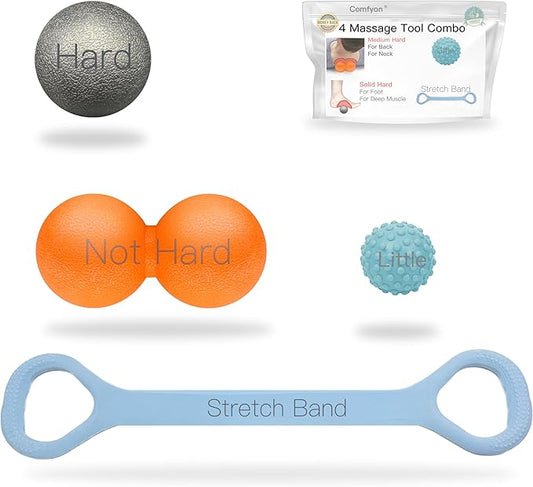 Massage Ball, Lacrosse Ball Massage Ball Therapy for Myofascial Release, Ball for Plantar Fasciitis Relief, Hard Ball,with Extra Soft Peanut Ball,Stretch Band - Bloomnest