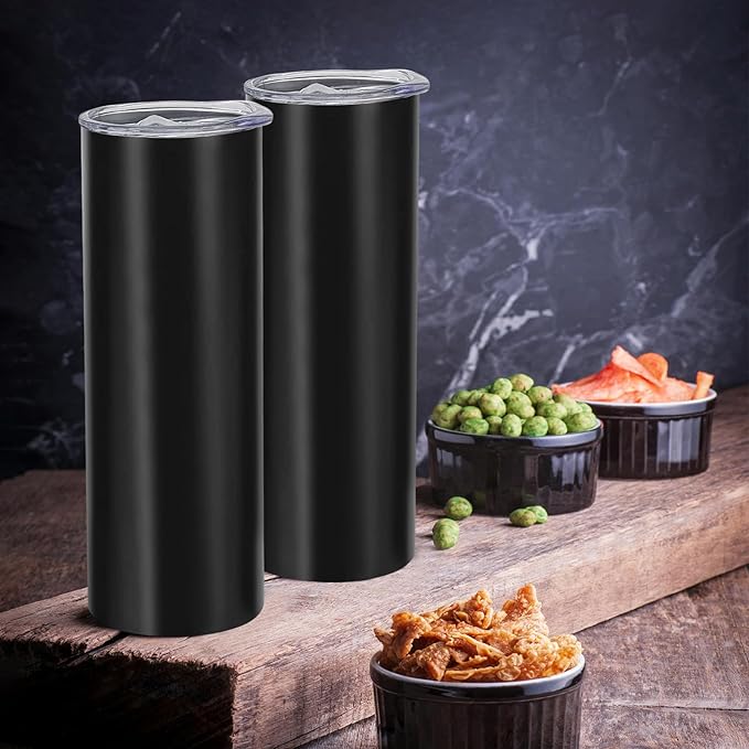 YOUKE OLA 10 Pack Stainless Steel Skinny Tumblers 30oz Bulk Straight Double Wall Insulated Tumbler with Lid and Straw for Travel, DIY Gift, Black - Bloomnest